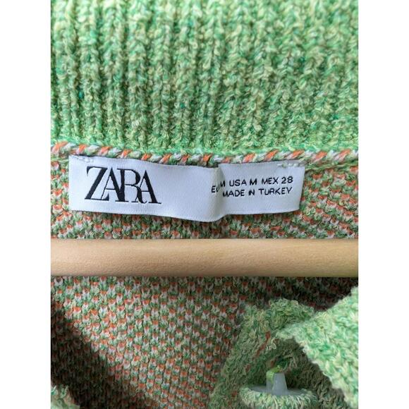 Zara Green Orange Floral Jacquard Cropped Knit Cardigan Mod Retro Size Medium - Picture 3 of 5